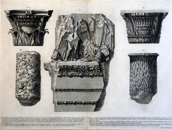 After Giovanni Battista Piranesi (1720-1778) Architectural studies, see online for listing largest 20.5 x 15in.